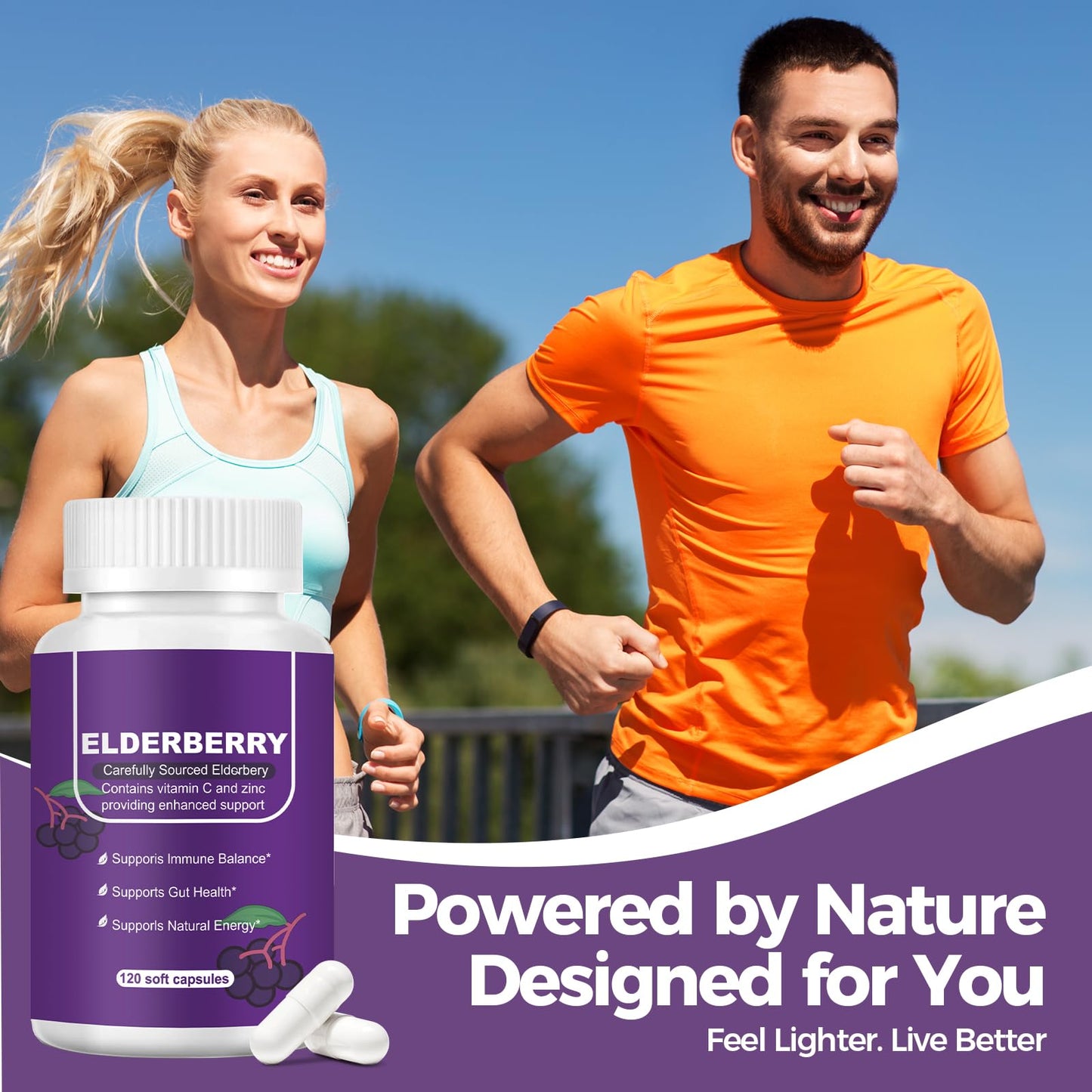 Nakiny Black Elderberry Immune & Gut Support Complex - 2-in-1 Daily Defense with Zinc, Vitamin C, D3 & Echinacea Softgels, 120 Count