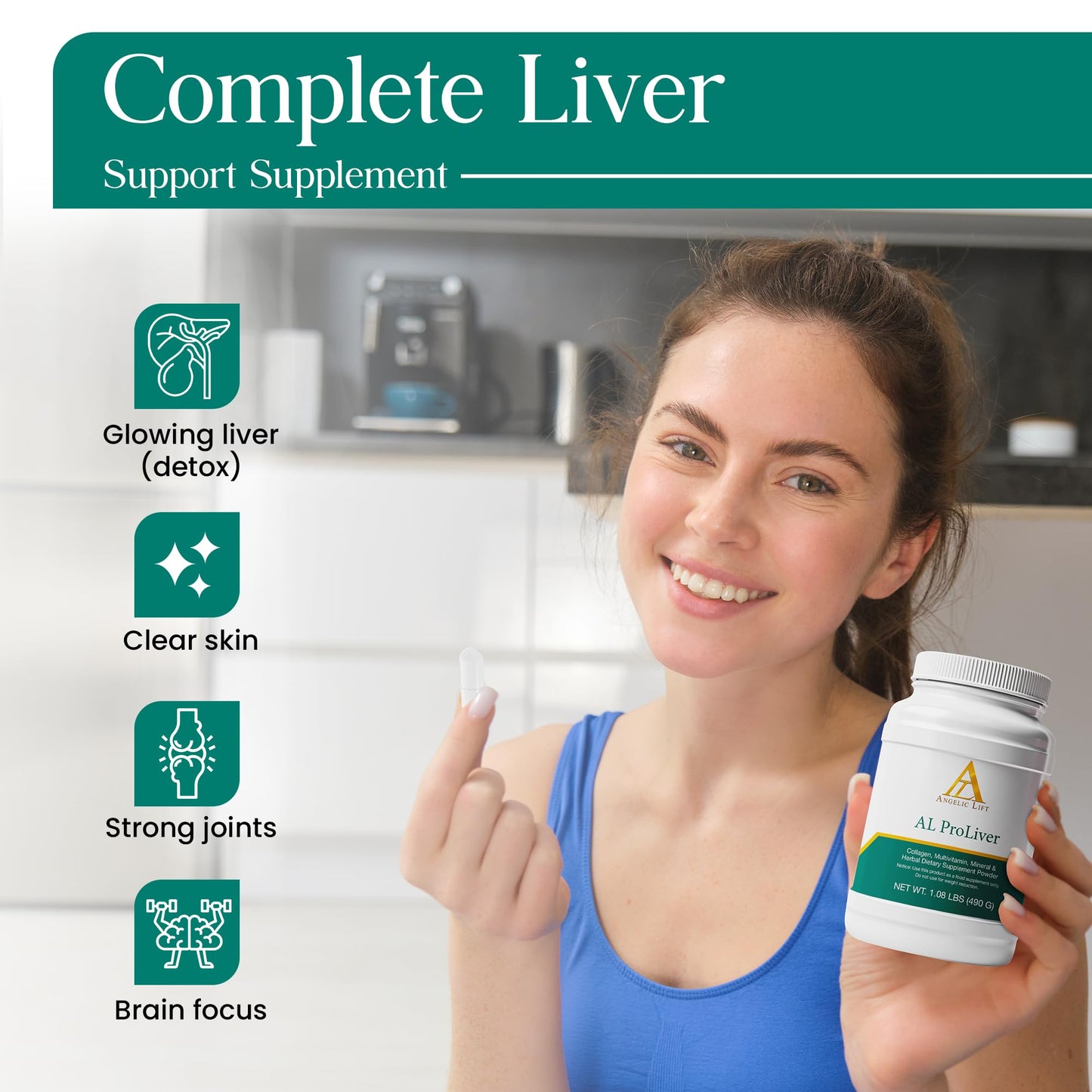 ANGELIC LIFT AL ProLiver Liver Detox & Cleanse Supplement with Collagen, Multivitamins, Minerals & Herbal Blend Powder, 17.28 oz