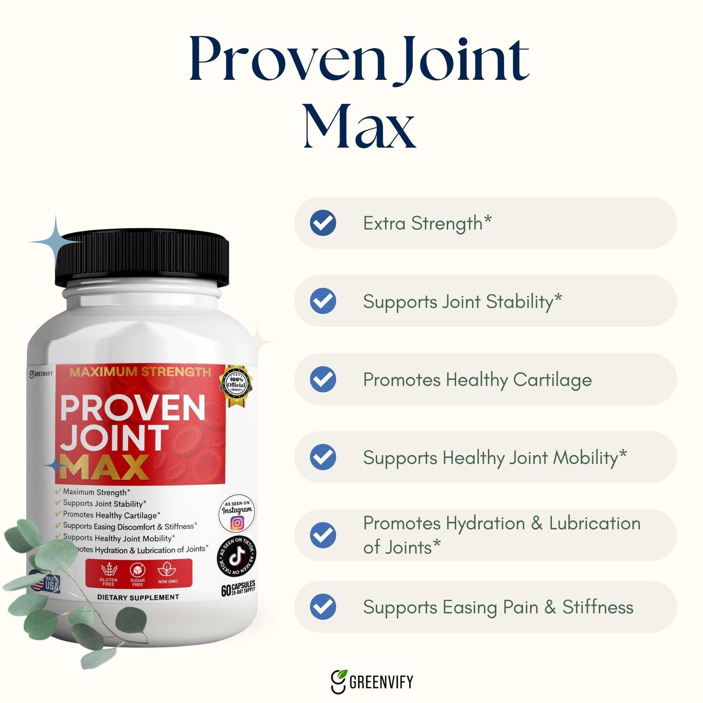 GREENVIFY Maximum Strength Joint Max Glucosamine Chondroitin Complex for Mobility Capsules, 60 Capsules