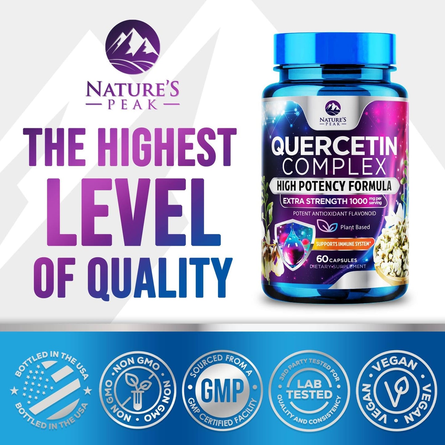 Nature's Peak Quercetin Dihydrate 1000mg Per Serving Veggie Capsules, 60 Count