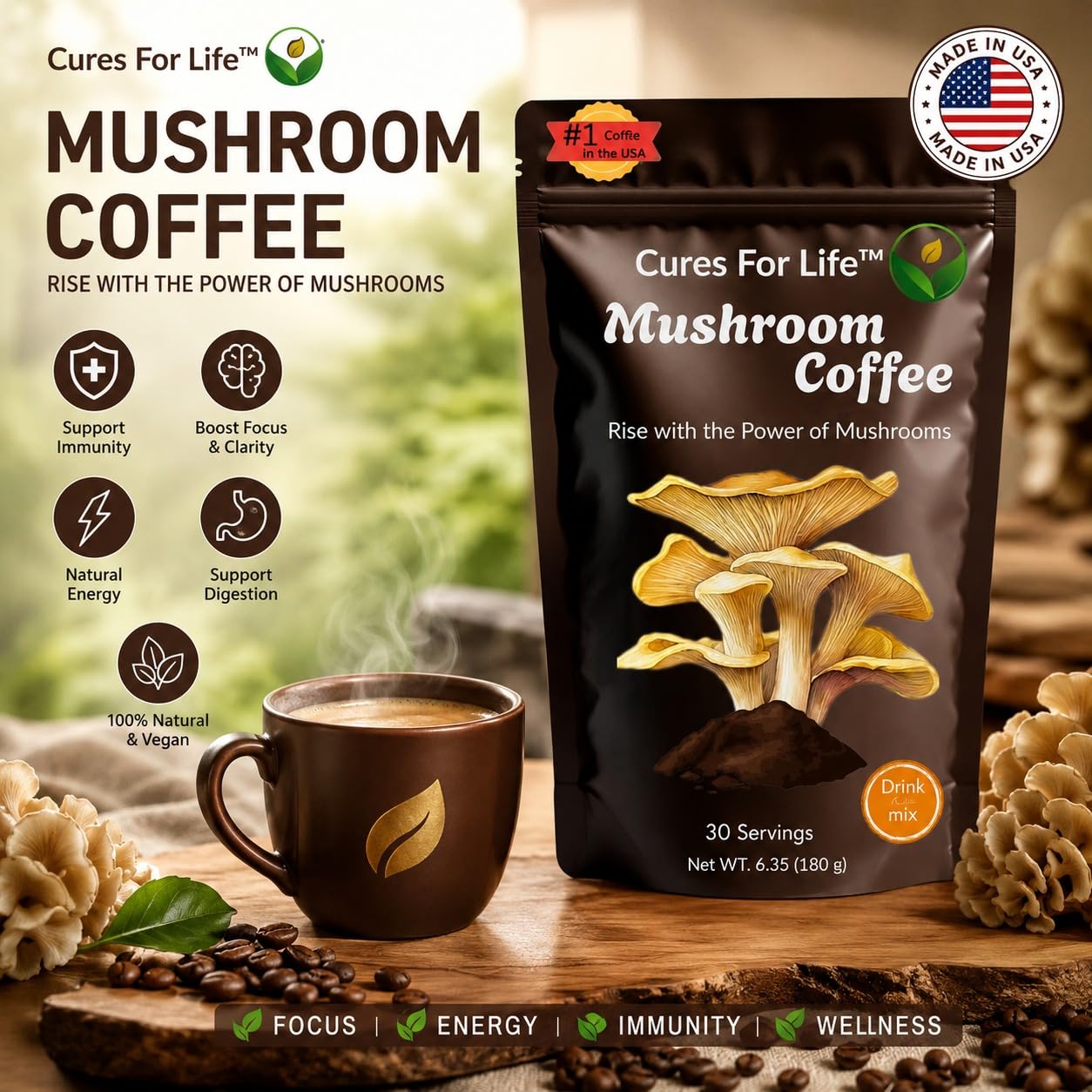 Cures For Life Mushroom Coffee Powder 30 Servings