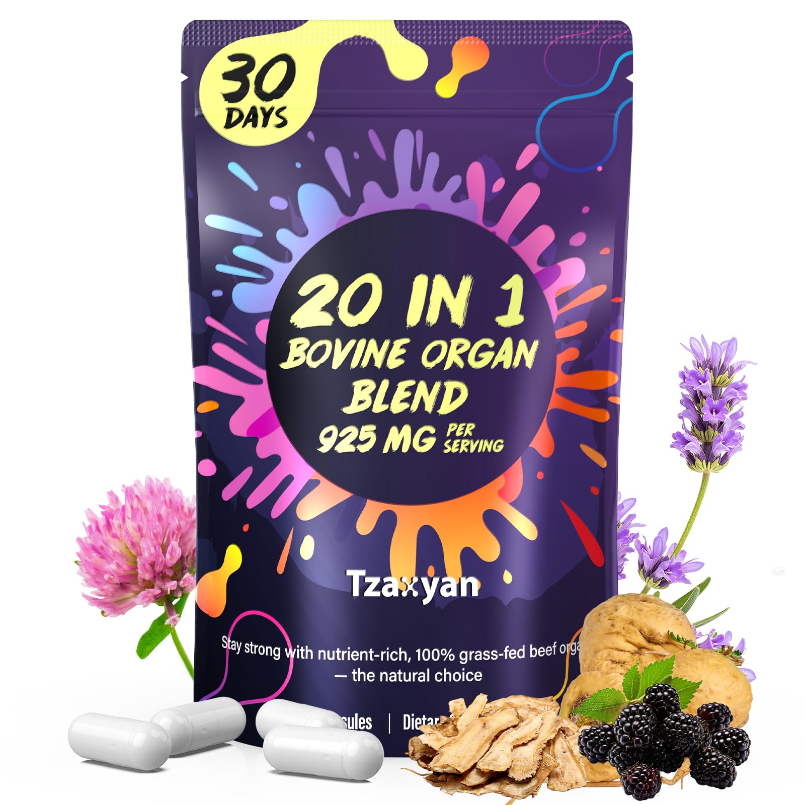 tzaxyan 20-In-1 Beef Organ Supplement for Women Capsule, 60 Count