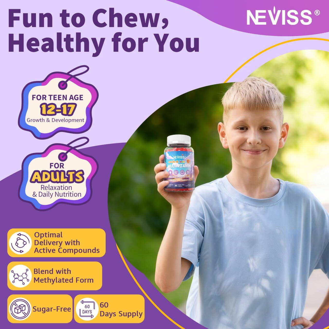 NEVISS Teen Methylated Multivitamin Gummies, 120 Gummies