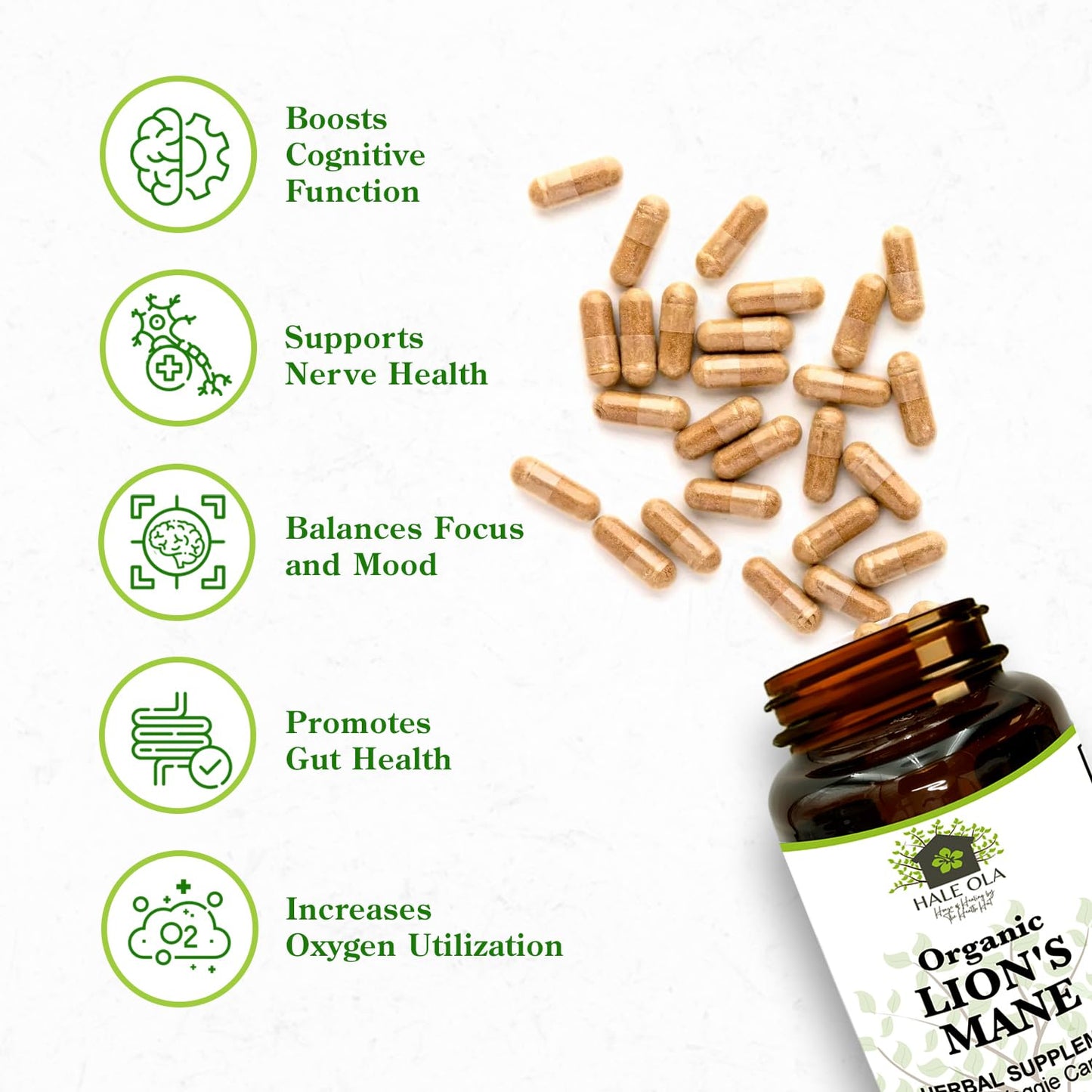 Hale Ola Lions Mane Mushroom Supplement Capsules 60 Count