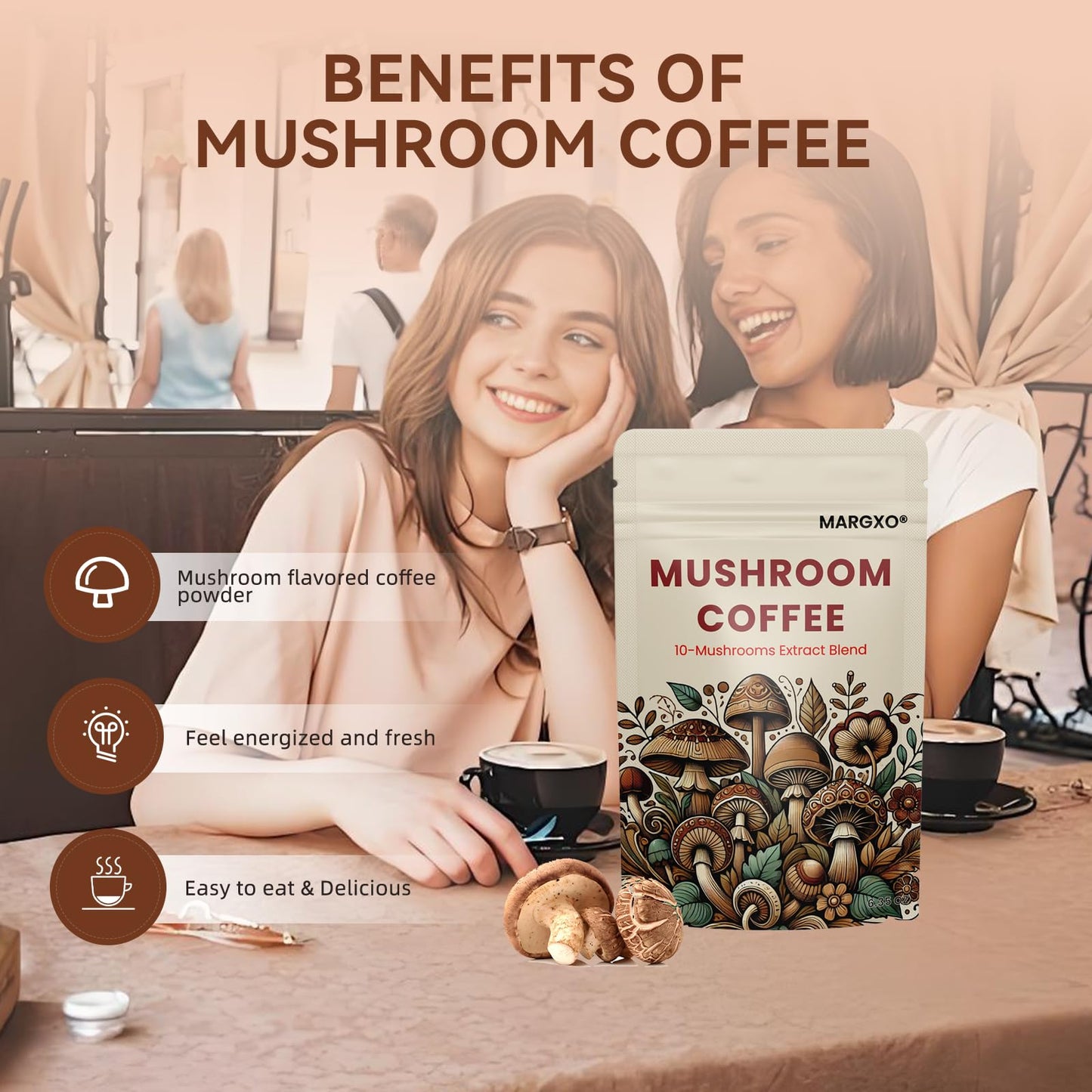 MARGXO Mushroom Coffee 10-Mushrooms Extract Blend Powder 6.35 oz