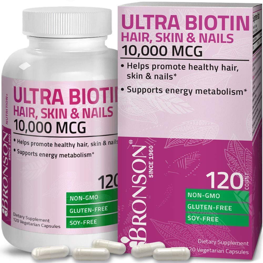 Bronson Hair, Skin & Nails with Biotin Extra Strength Vitamin Supplement for Women + Ultra Biotin 10,000 mcg, 1 Tablet