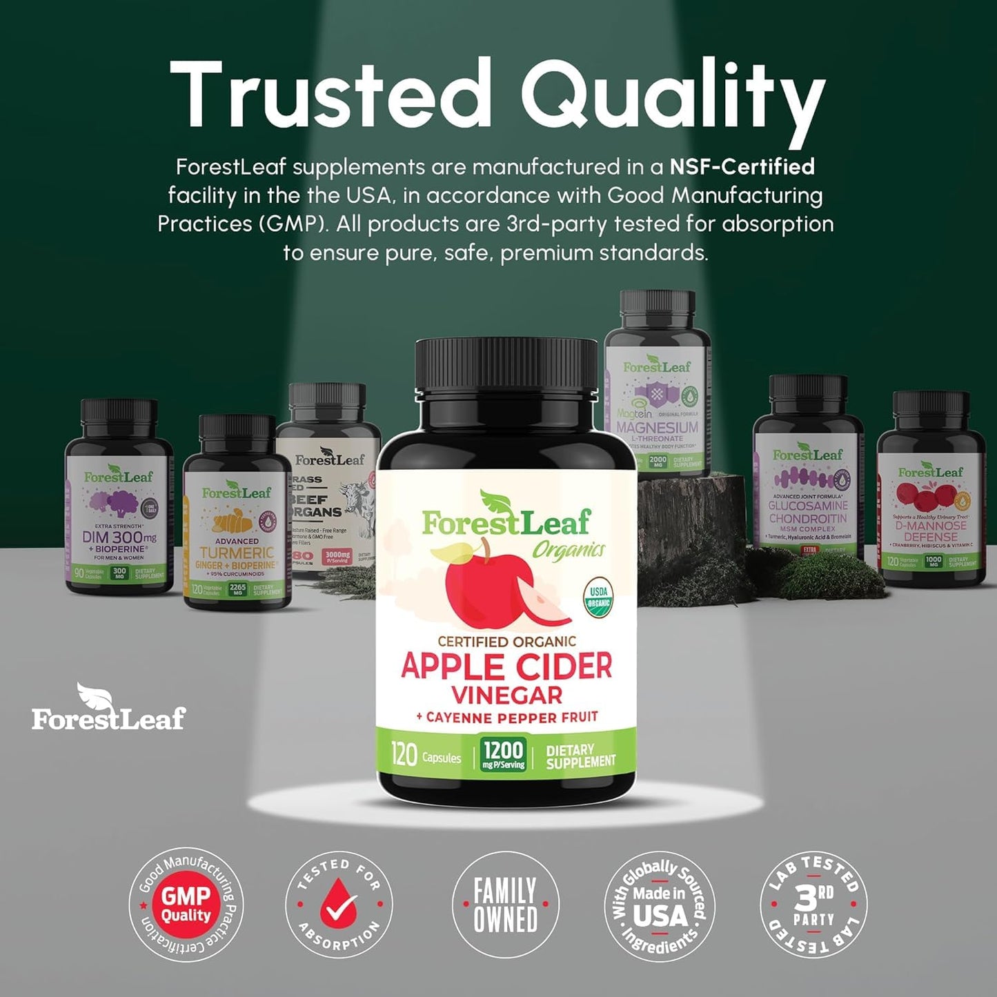 ForestLeaf Apple Cider Vinegar Capsules with Mother, 240 Capsules
