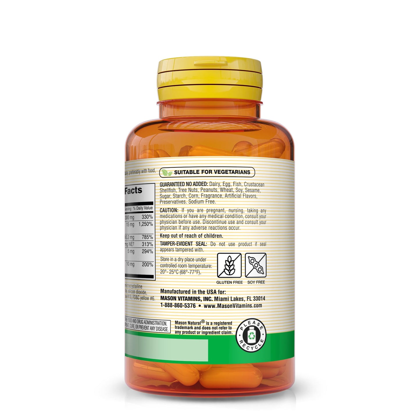 Mason Natural B-Complex with Vitamin C Nervous System & Heart Health Support Capsules, 100 Count