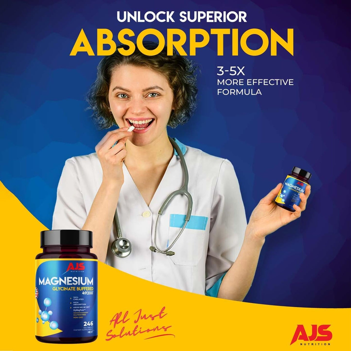 AJS Nutrition Magnesium Glycinate 400mg Tablets, 492 Count