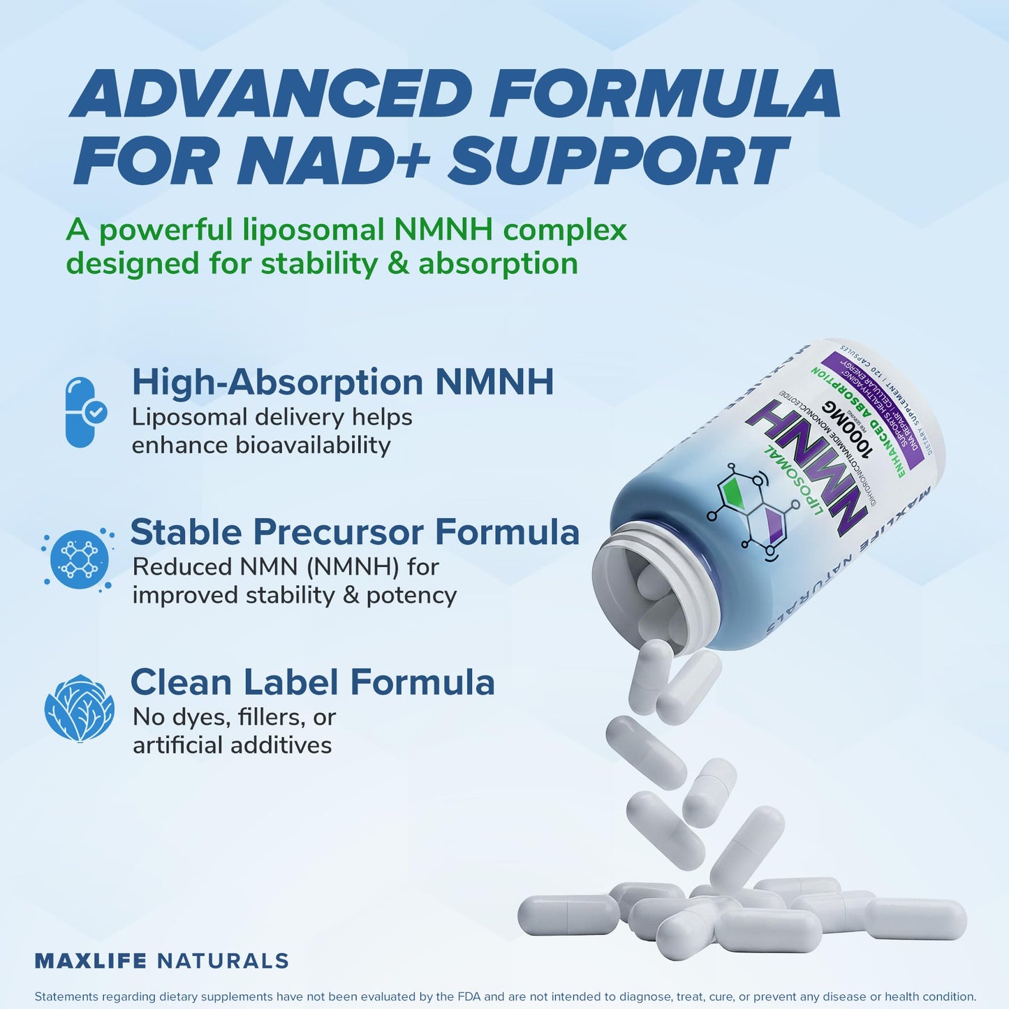 MAXLIFE NATURALS NMNH Supplement 1000mg Liposomal Formula, 120 Capsules