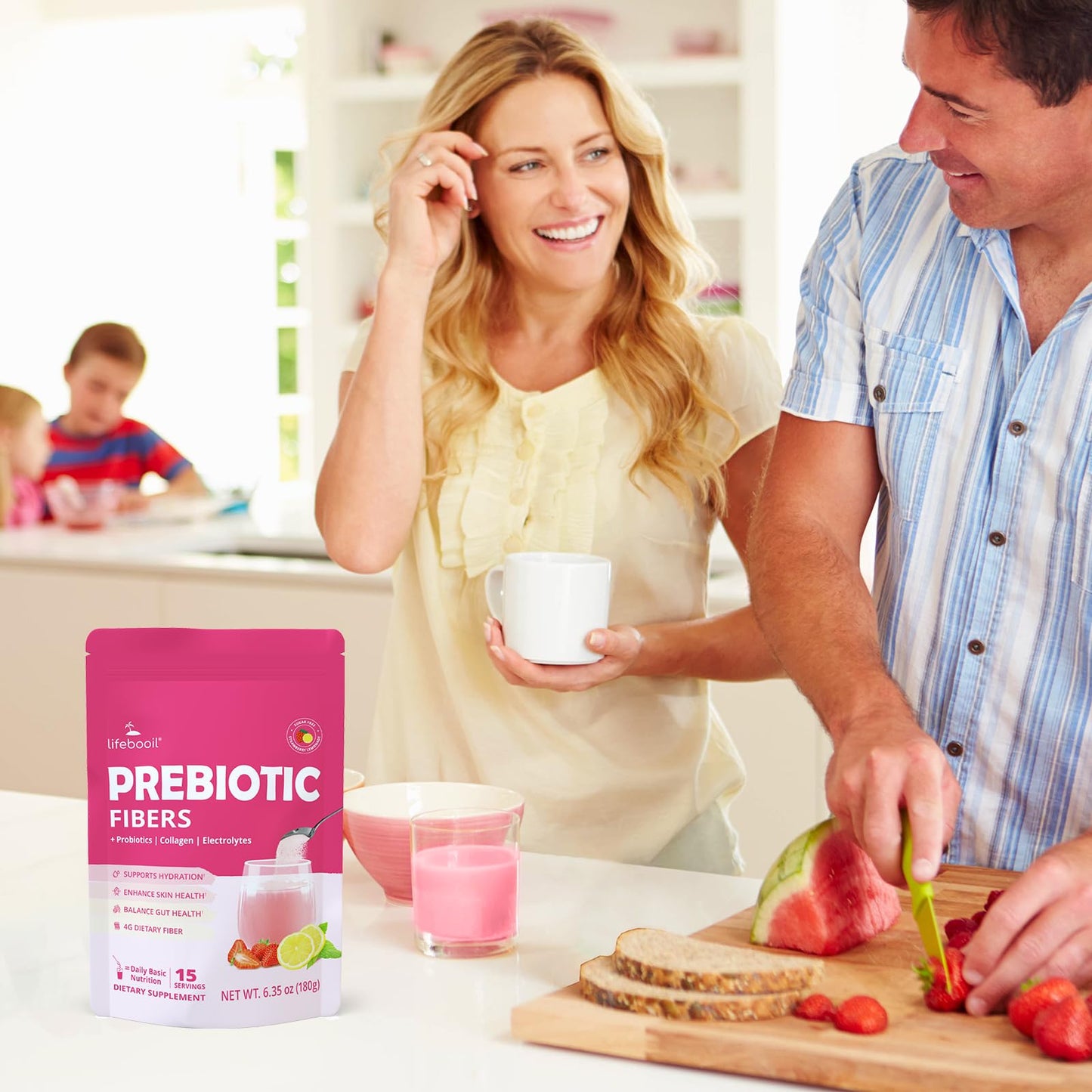 Lifebooil Daily Fiber Supplement Powder for Women & Men with Probiotics, Collagen & Electrolytes, Supports Digestive & Gut Health, Bloating Relief, 6.35 oz