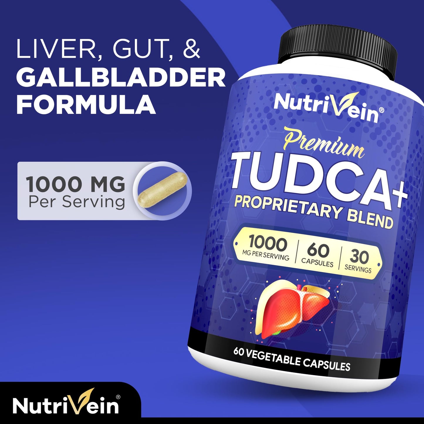 Nutrivein TUDCA+ Liver Support Supplement 1000mg Capsule, 60 Count