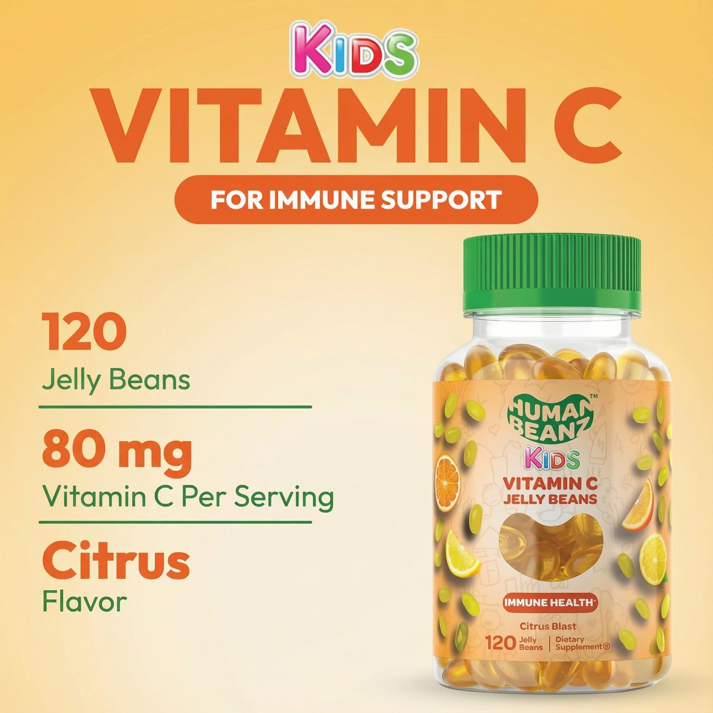 Human Beanz Vitamin C Jelly Bean Gummies for Kids, Gummy, 120 Count