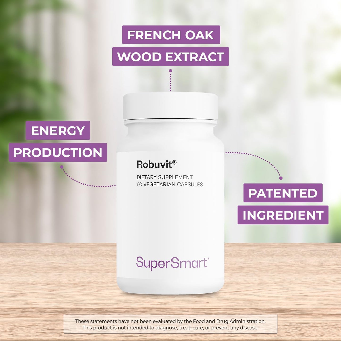 Supersmart Robuvit (French Oak Wood Extract) 200mg per Day Energy Supplement & Antioxidant, 60 Vegetarian Capsules