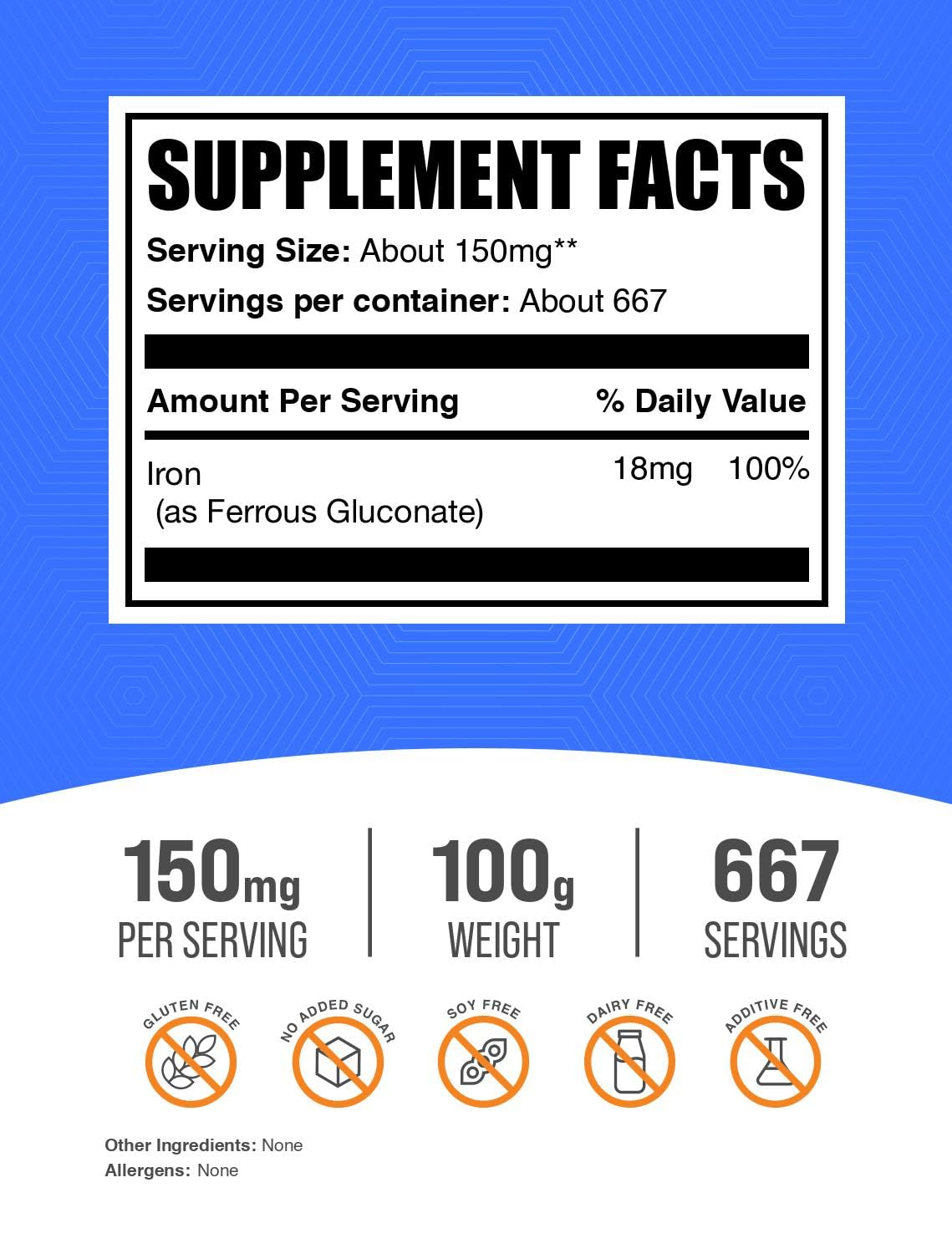 BulkSupplements Ferrous Gluconate Powder 3.52 oz