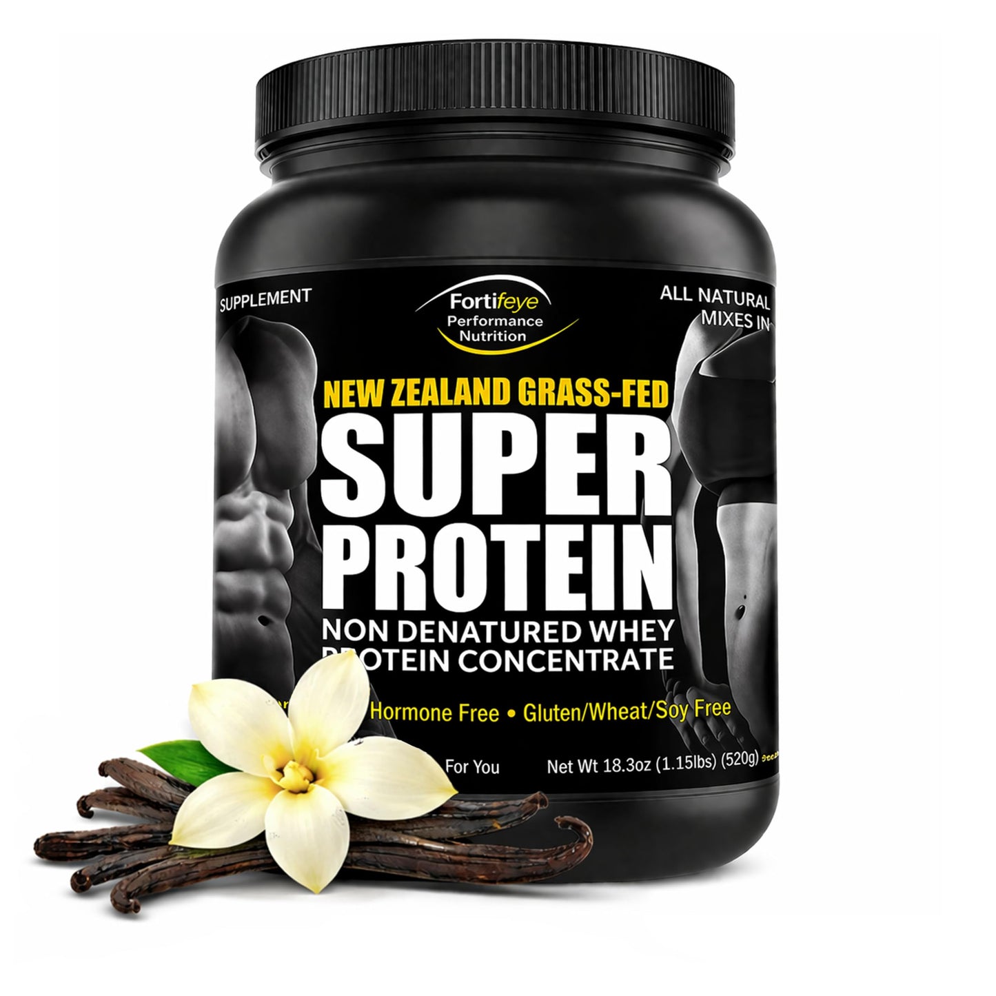 Fortifeye Vitamins Whey Protein Powder Vanilla Flavor, New Zealand Grass-Fed, 3 Pack