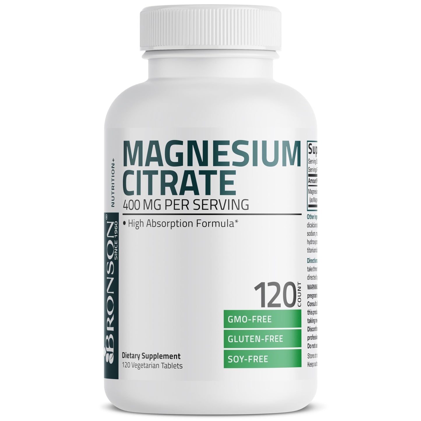 Bronson Magnesium Citrate 400mg Per Serving High Absorption Formula Non-GMO Tablets, 120 Count