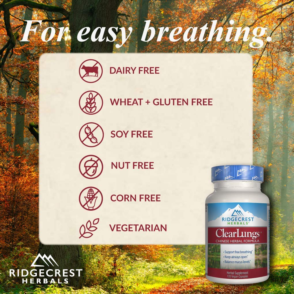 RidgeCrest Herbals Clearlungs (Red), Herbal Breathing Support, Original Formula Capsules, 120 Count