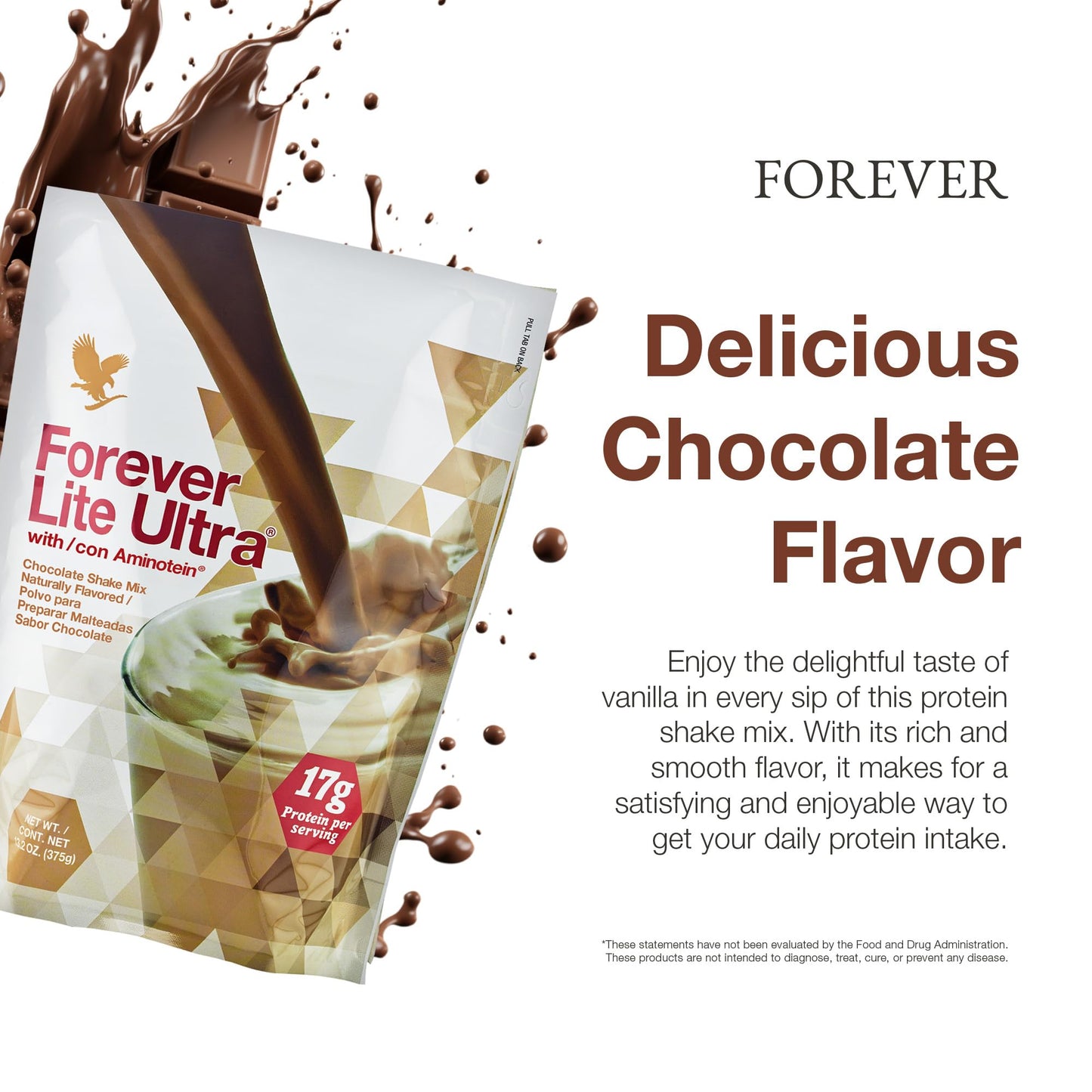 Forever Living Products Lite Ultra Chocolate Protein Shake Mix with Aminotein, Low Carb Drink for Lean Muscle Mass, Powder, 13.2 oz