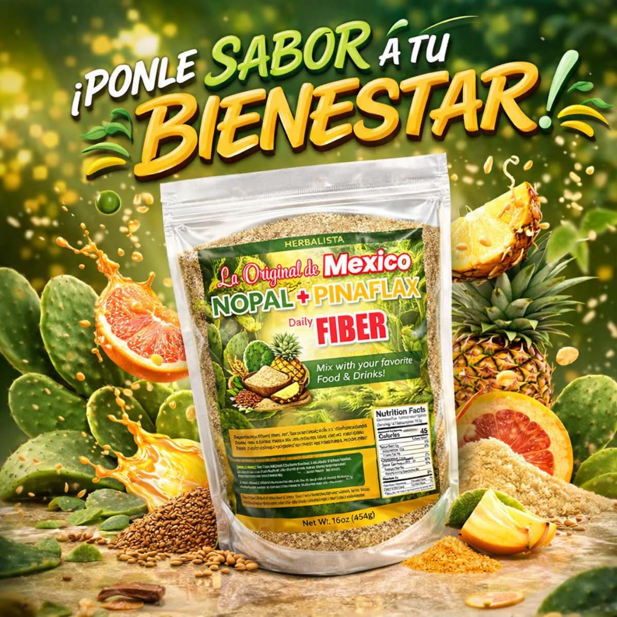 HERBALISTA La Original de Mexico Nopal + Pina Daily Fiber Powder, 8 oz