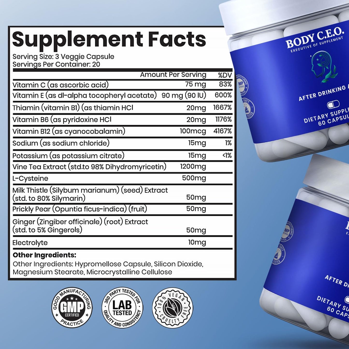 Body C.E.O. Executive of Supplements After Drinking Aid, 60 Capsules