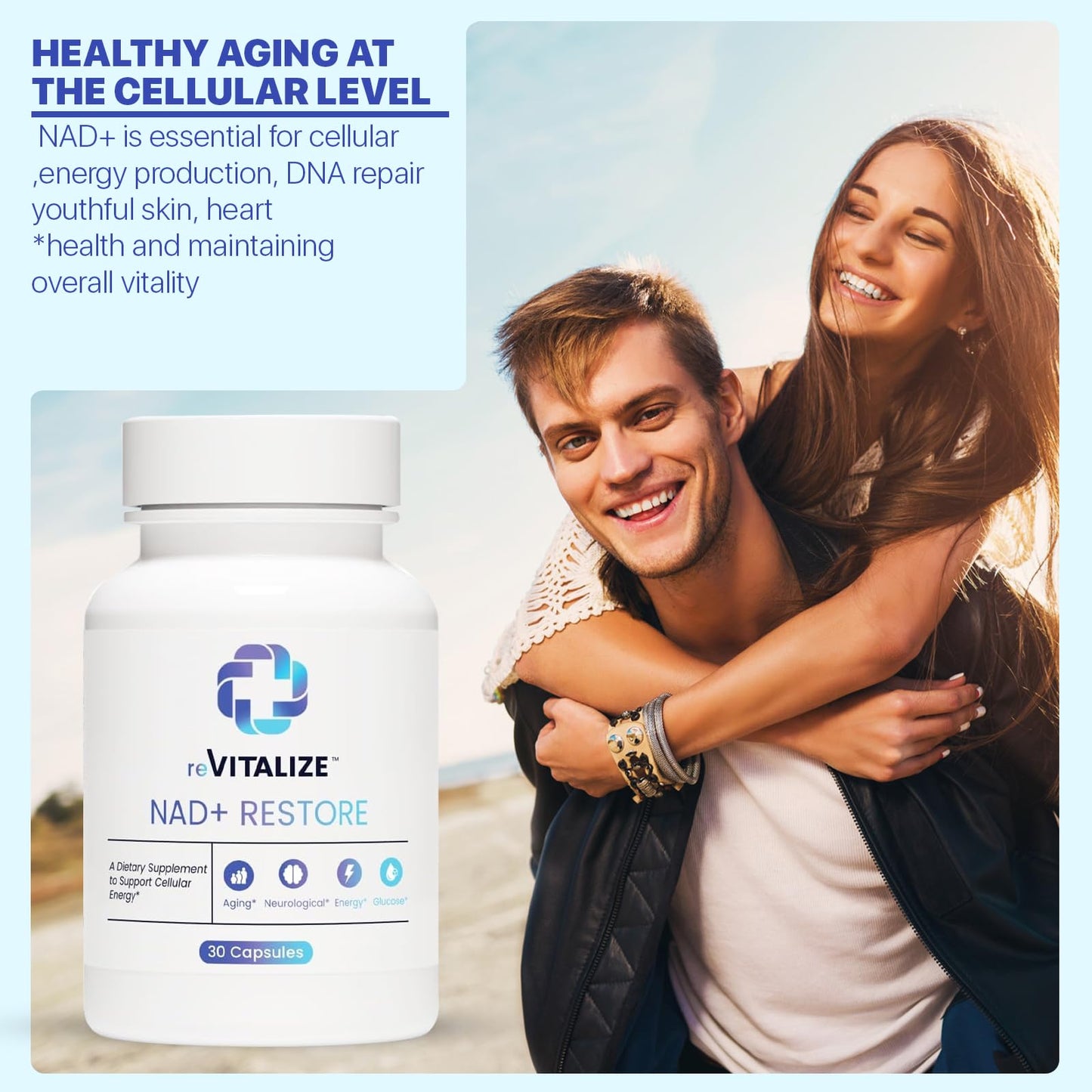 REVITALIZE NAD+ Supplement 750mg Nicotinamide Riboside Capsule 30 Count