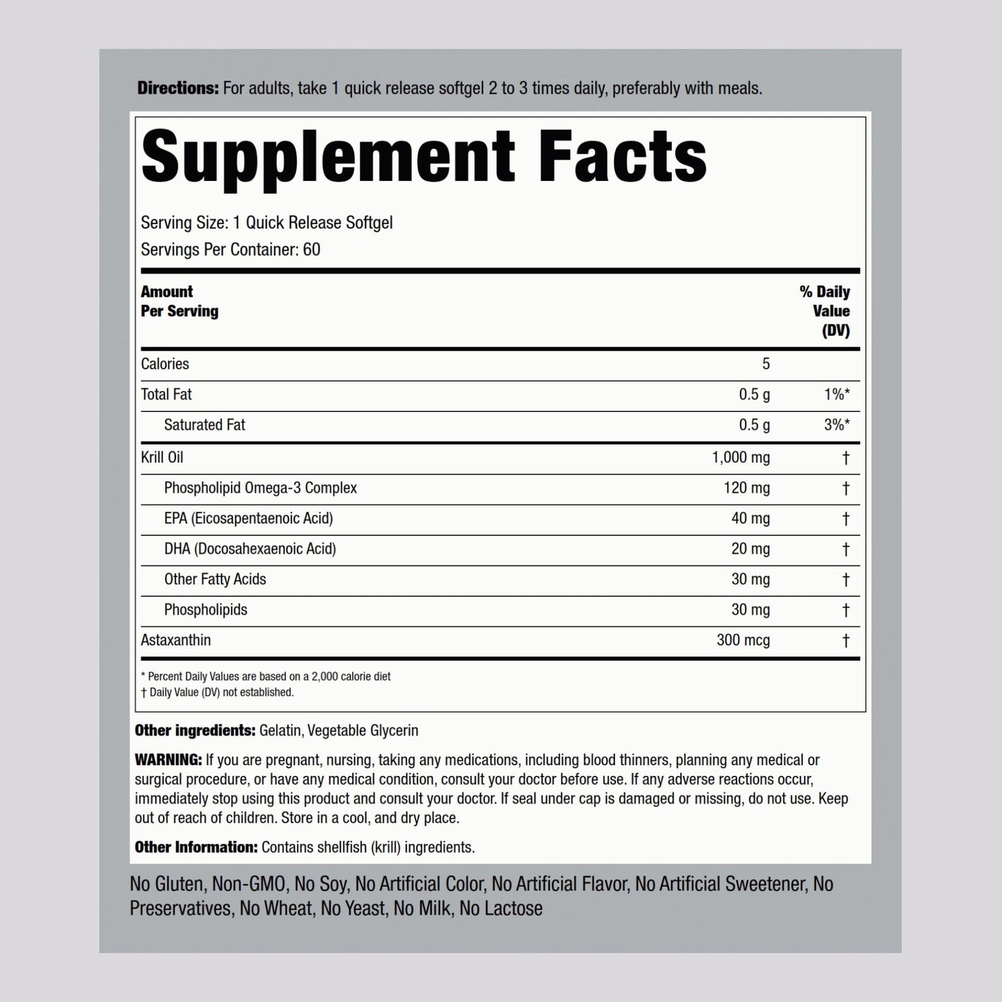 Piping Rock Krill Oil 1000mg Softgel, 60 Count