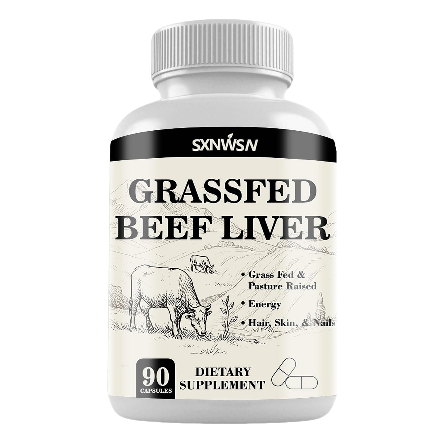 SXNWSN Grass Fed Beef Liver Capsules, 90 Count