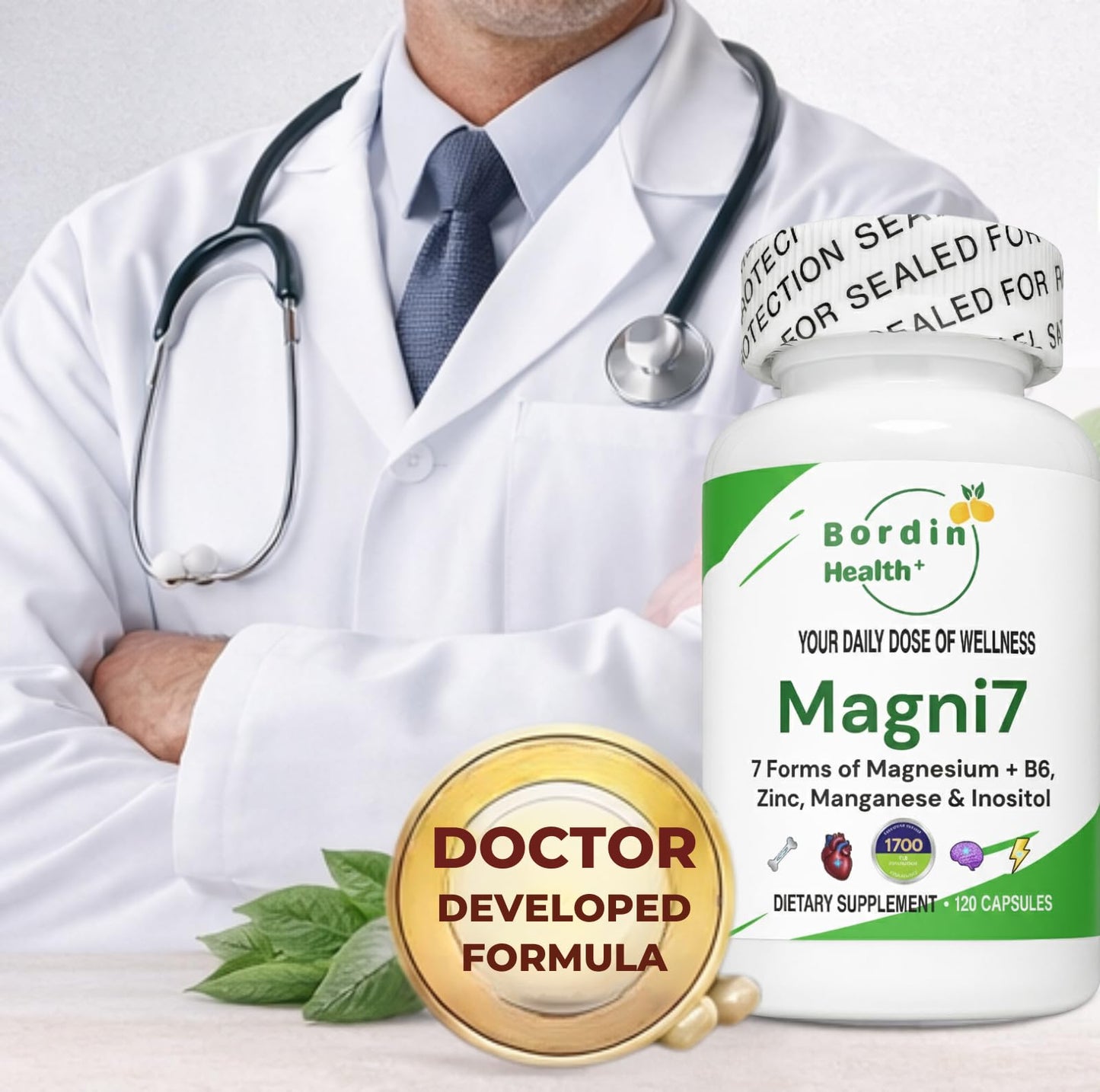 Bordin Health Magni7 Magnesium Complex 1700mg 7-Form Blend with 300mg Magnesium Glycinate, Citrate & Malate Capsules, 120 Count