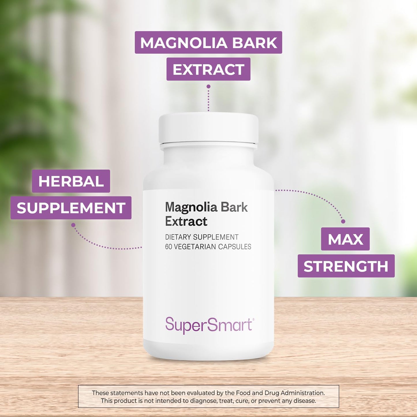 Supersmart Magnolia Bark Extract (Max Strength) 300mg per Day, 60 Vegetarian Capsules