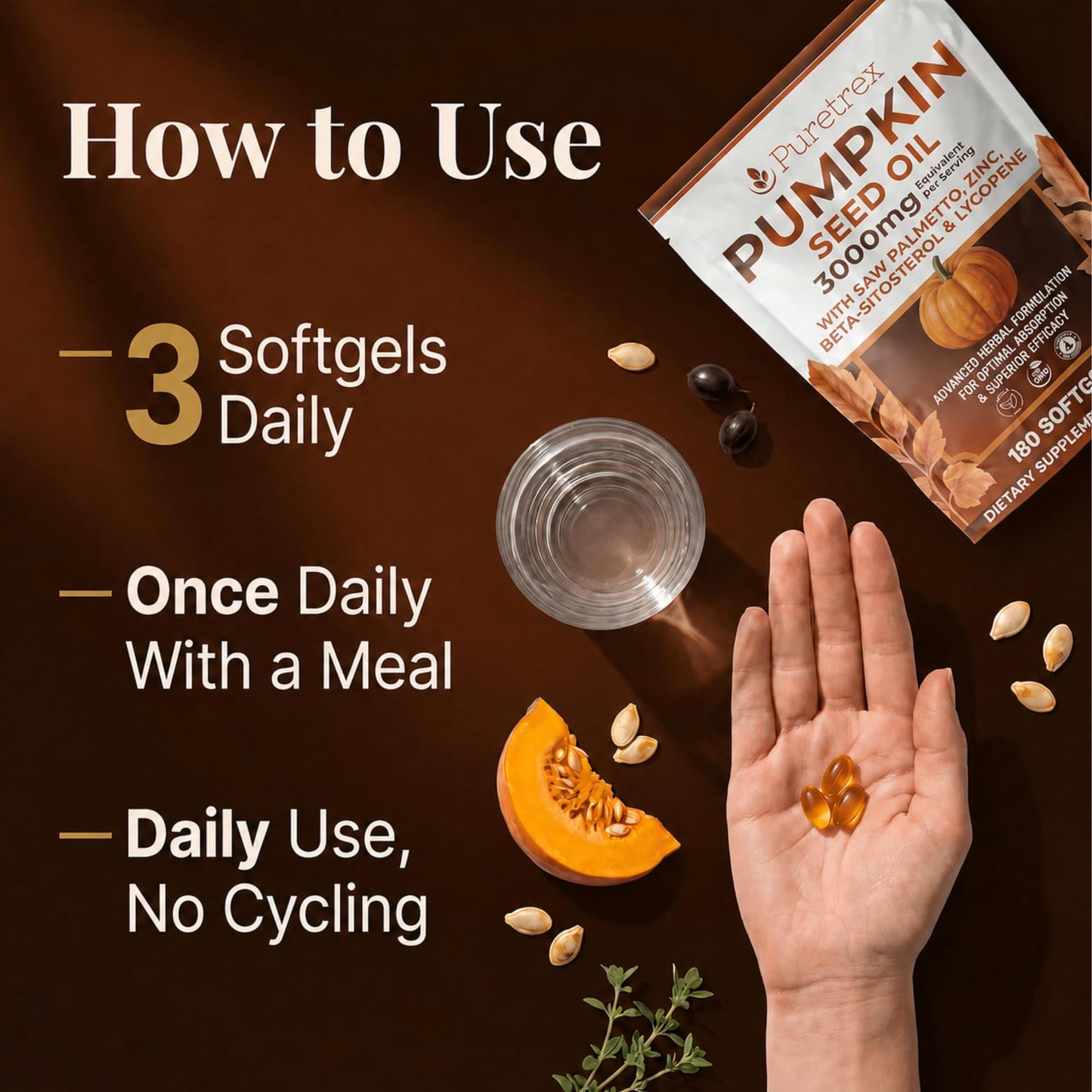 PURETREX Pumpkin Seed Oil with Saw Palmetto, Beta-Sitosterol Softgels 180 Count