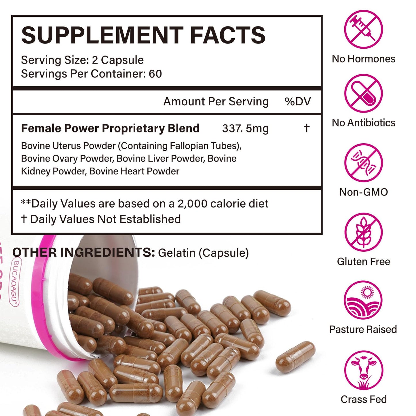 BUCAOAGU Beef Organ Supplement for Women 120 Capsules