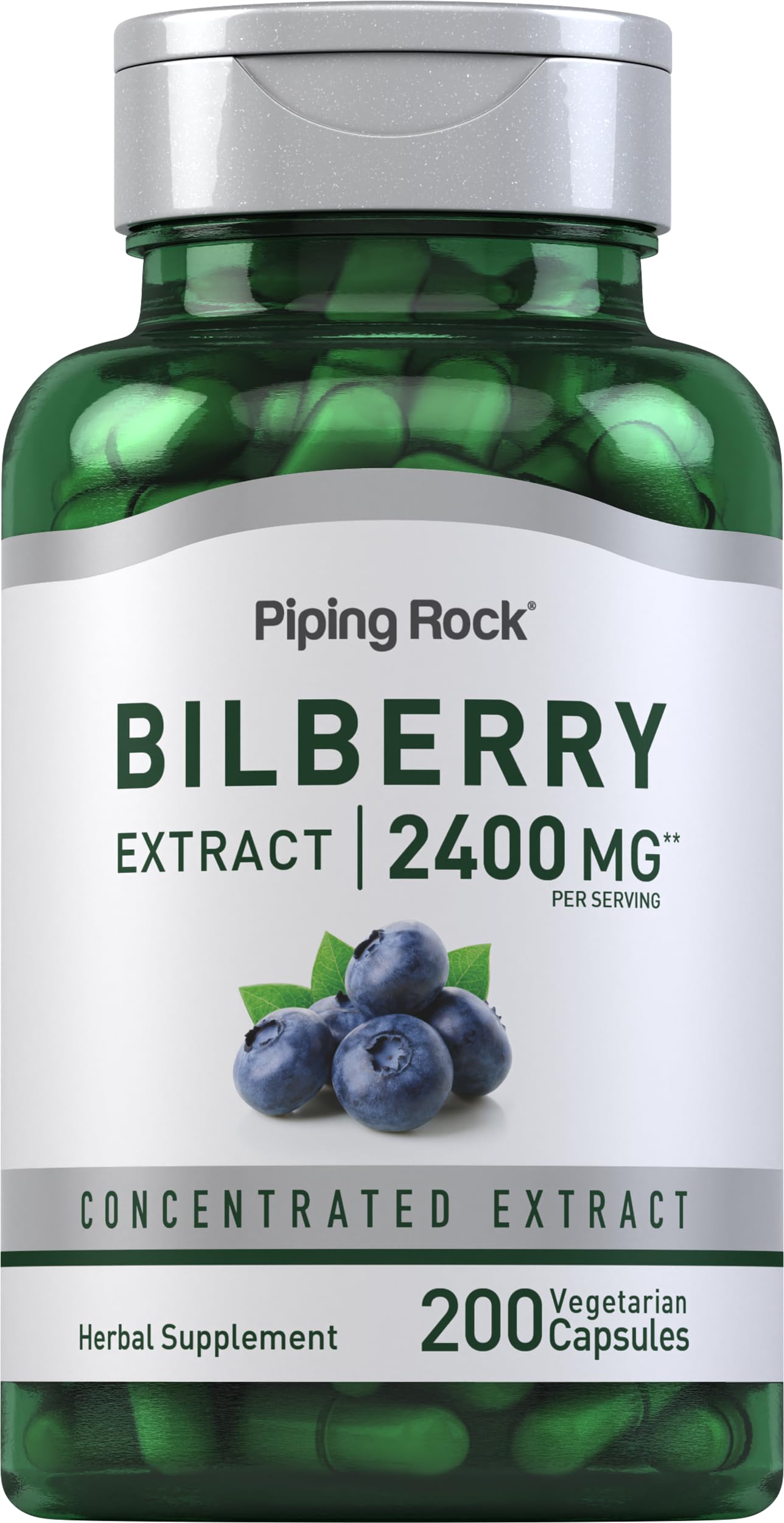 Piping Rock Bilberry Extract 2400 mg per serving Capsules, 200 Count