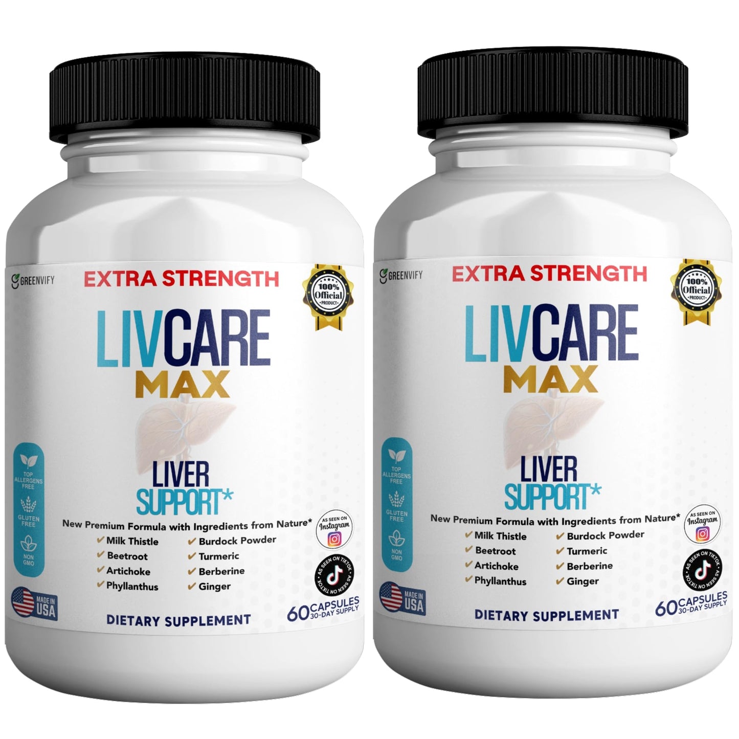 GREENVIFY Livcare Max Liver Support Supplement Extra Strength Capsule 120 Count