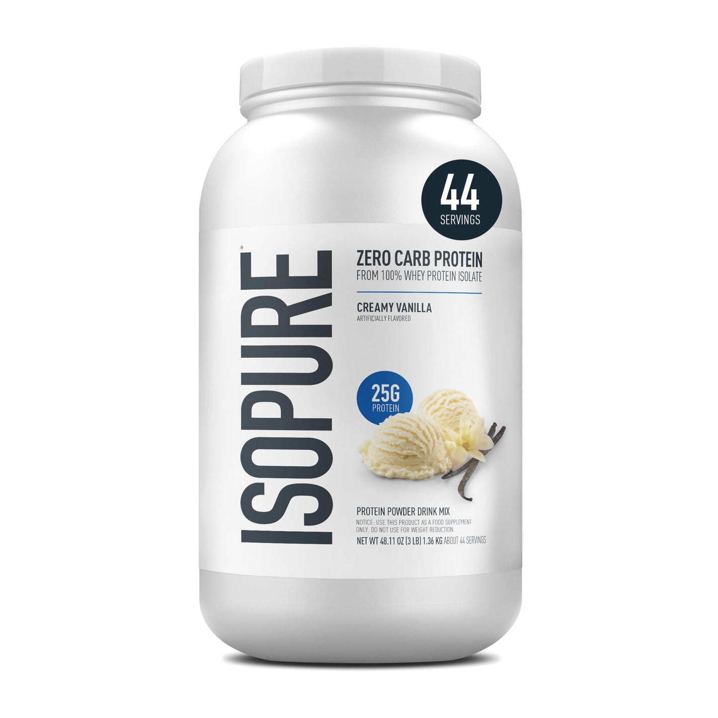 Isopure Zero Carb 100% Pure Whey Isolate Protein Powder, Creamy Vanilla, 48 Servings