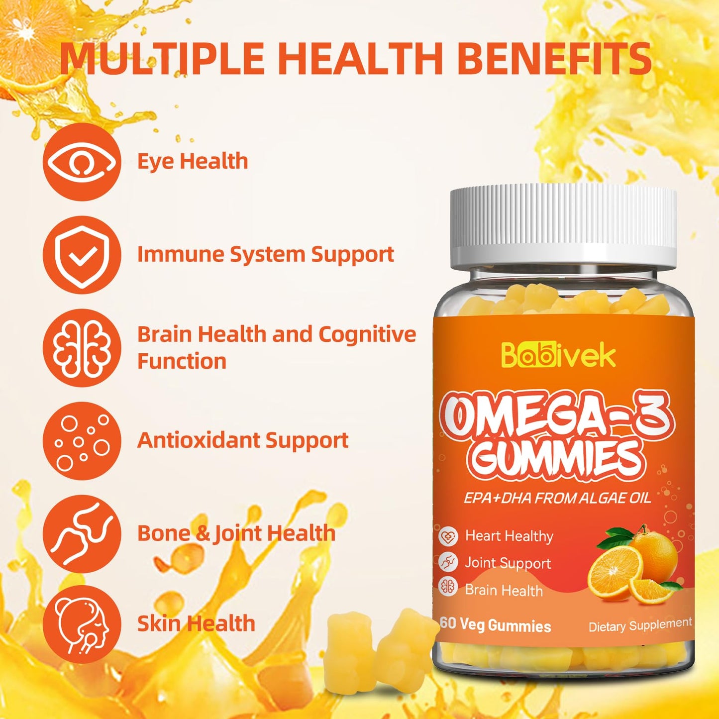 Babivek Omega-3 Gummies Vegan 1200mg EPA and DHA, 120 Count
