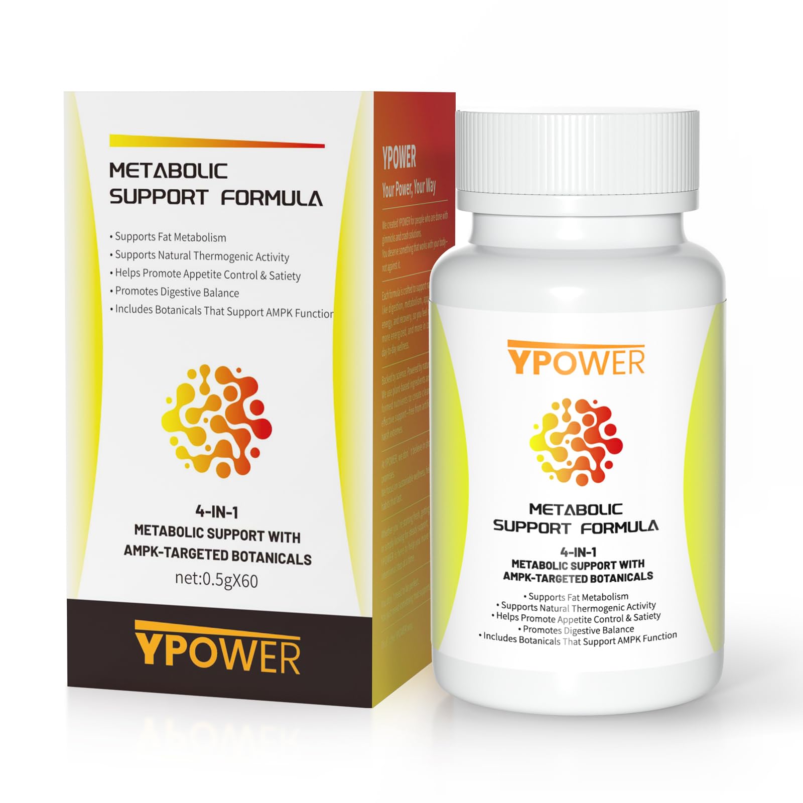 Ypower Natural Thermogenic Fat Burner – 4 in 1 Metabolic Support for Stubborn Fat, Metabolism Boost & Weight Control, 24/7 Weight Loss, 60 Capsules