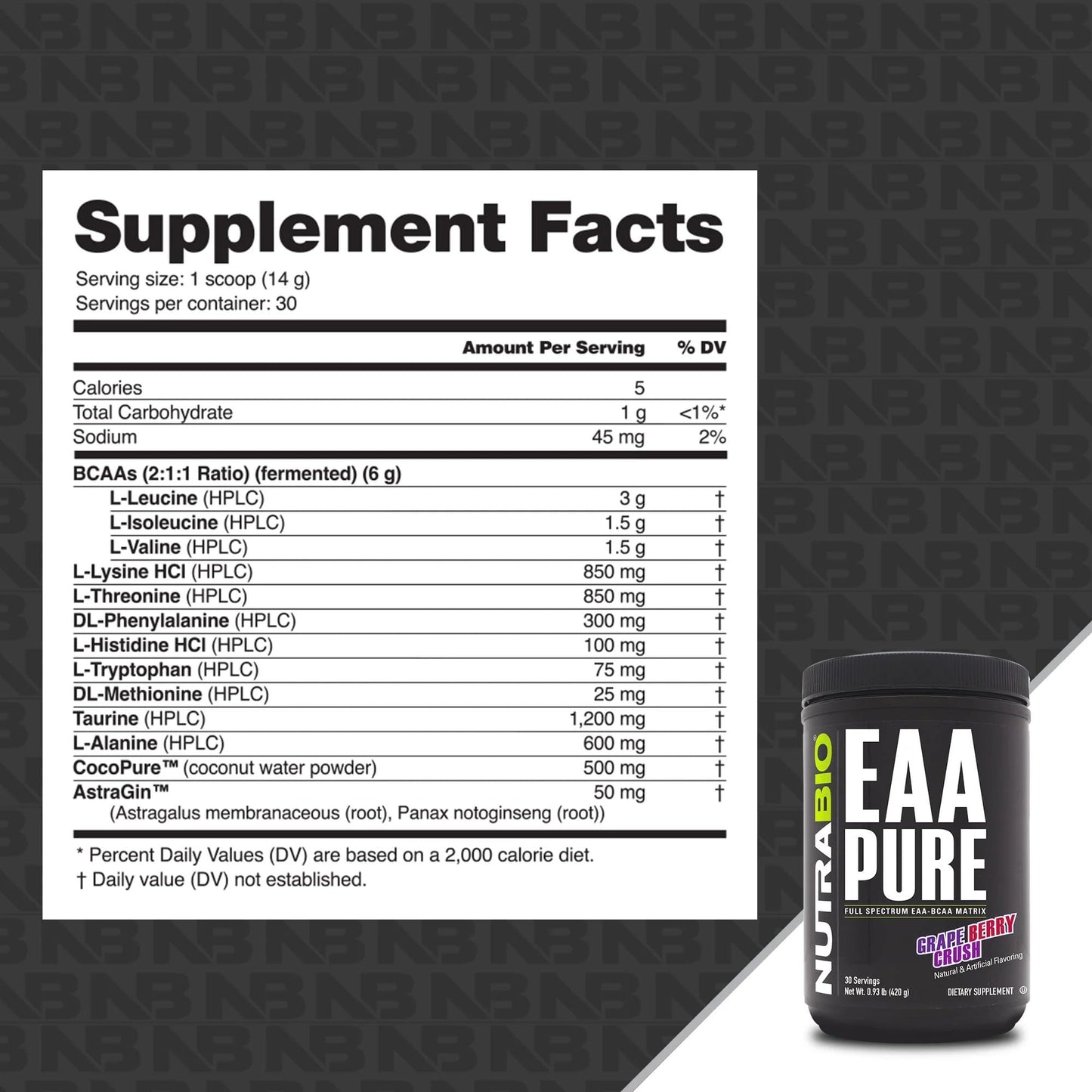 NutraBio EAA Pure 9 Amino Acids – Muscle Repair and Recovery Powder, Grape Berry Crush, 30 Servings, 15.2031 Ounce