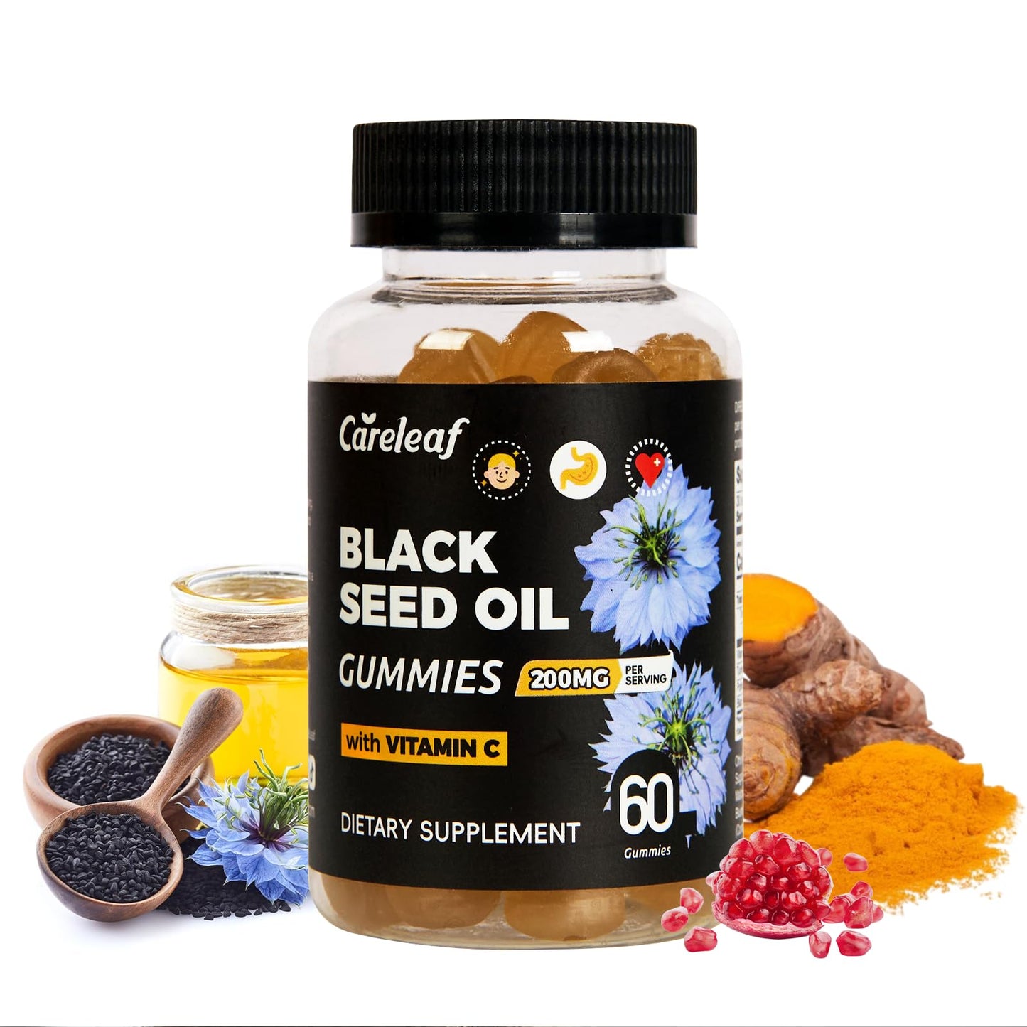 careleaf Black Seed Oil Gummies with Turmeric & Pomegranate, 60 Gummies