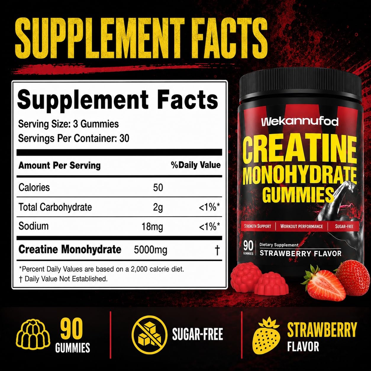 Wekannufod Creatine Monohydrate Gummies, 90 Count