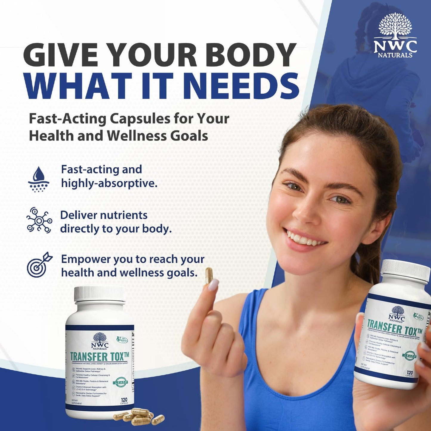 NWC Naturals Transfer-Tox Liver & Kidney Detox and Support Milk Thistle Detox Cleanse Liver Support Supplement for Vital Health & Kidney Function for Men & Women Vegetarian Approved 90 Capsules