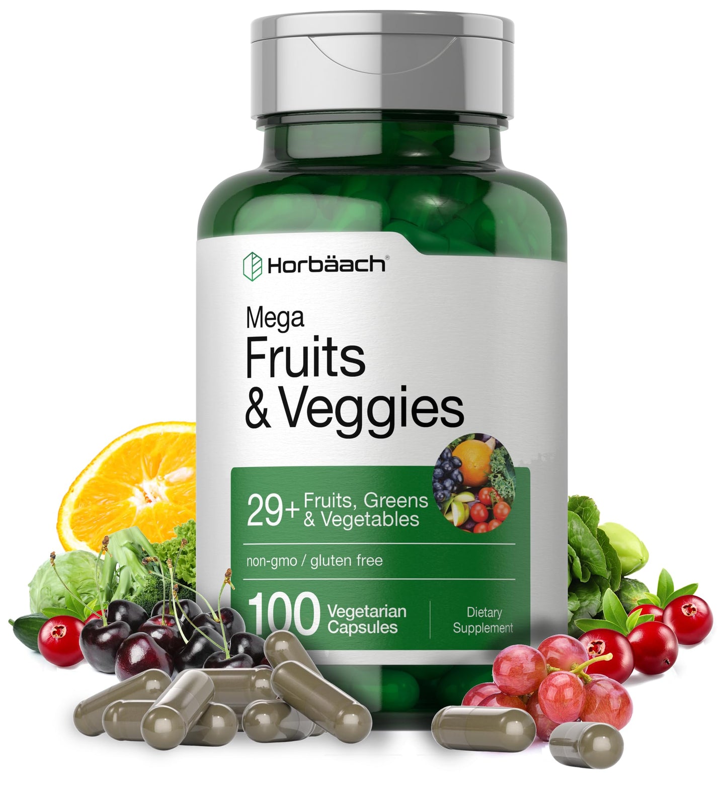 Horbäach Mega Fruits and Veggies Supplement Capsule, 100 Count