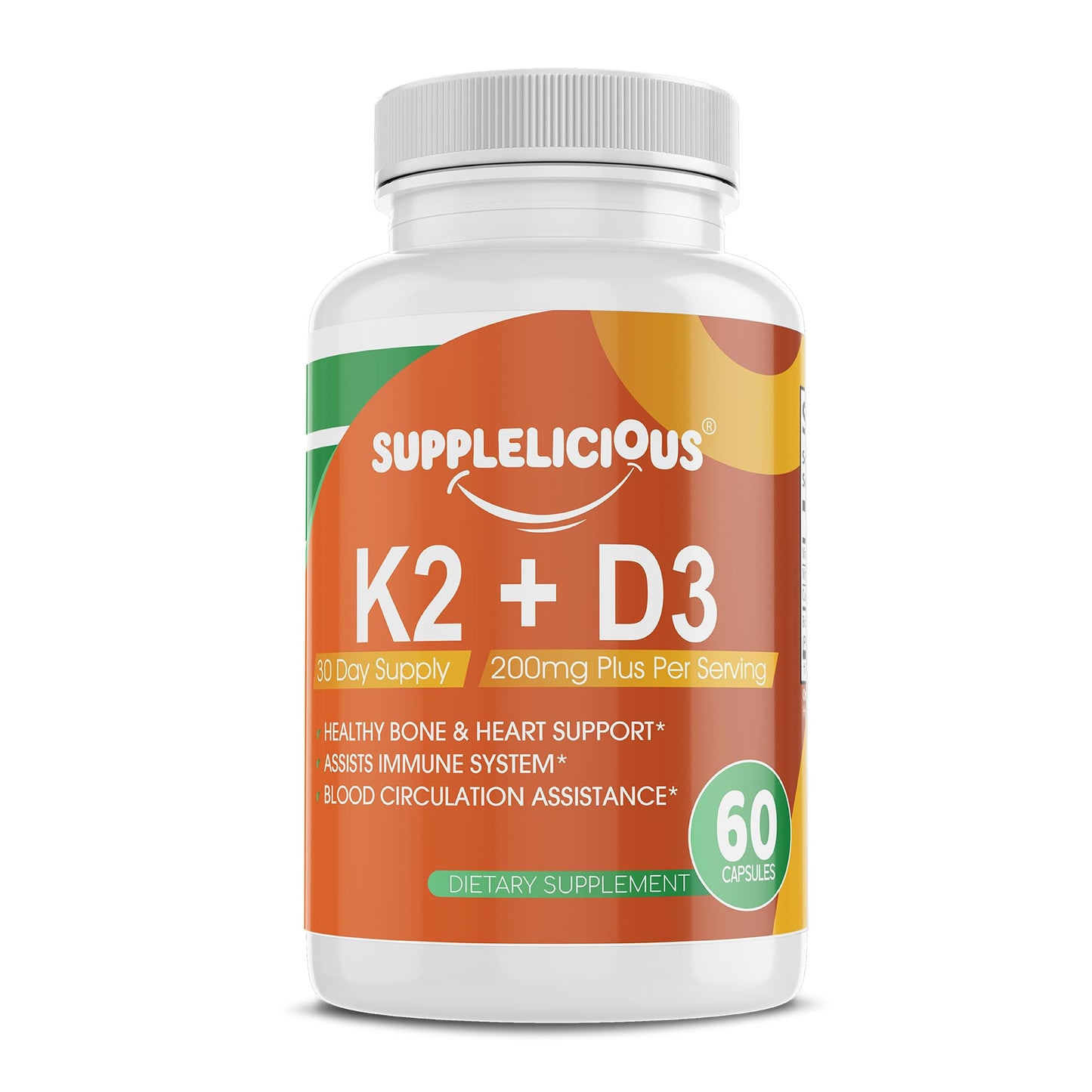 Supplelicious K2 + D3 with Calcium – Bone & Heart Health Supplement – Immune Support Capsule, 60 Count