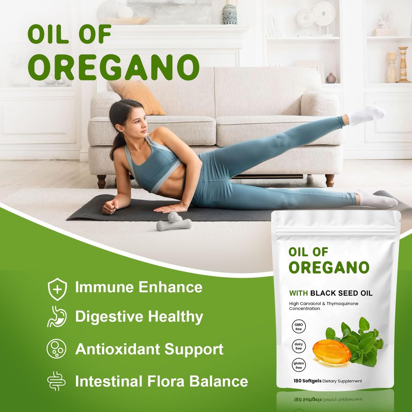 YKJHCSL Oil of Oregano with Black Seed Oil 200mg 360 Capsules