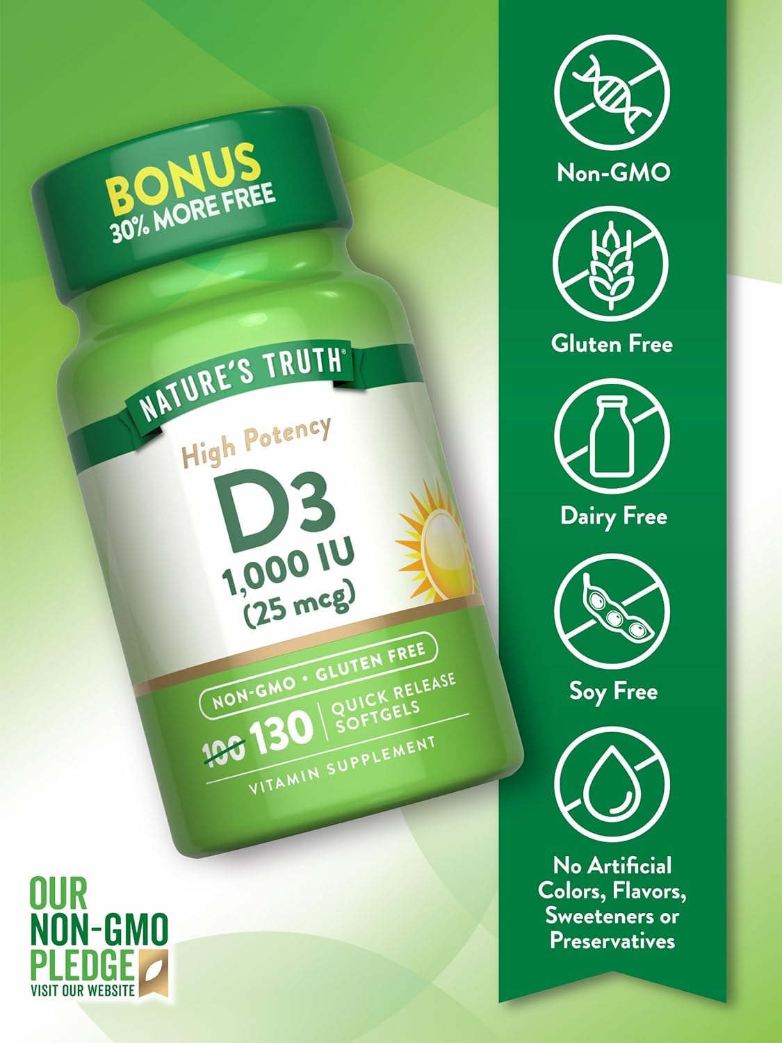 Nature's Truth Vitamin D3 1000 IU Softgels, 390 Count