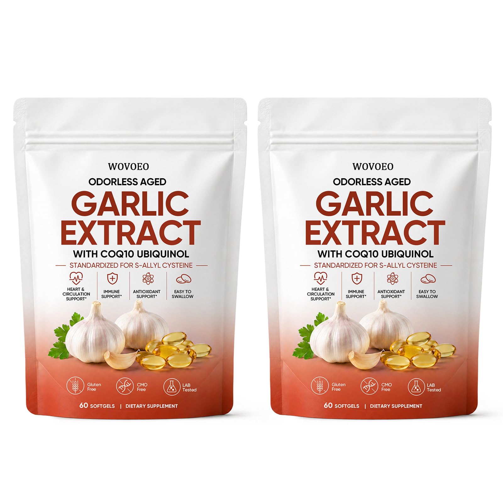 WOVOEO Aged Garlic Extract Organic Softgels with CoQ10 Ubiquinol, 120 Softgels