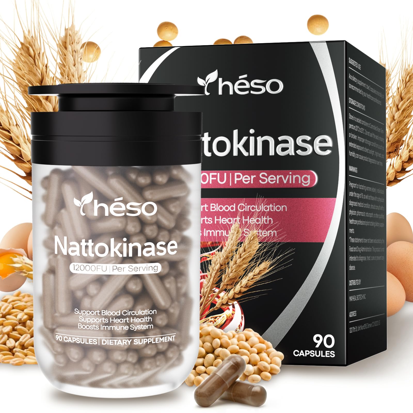 Yheso Nattokinase Supplement 600mg with CoQ10 Capsule, 90 Count