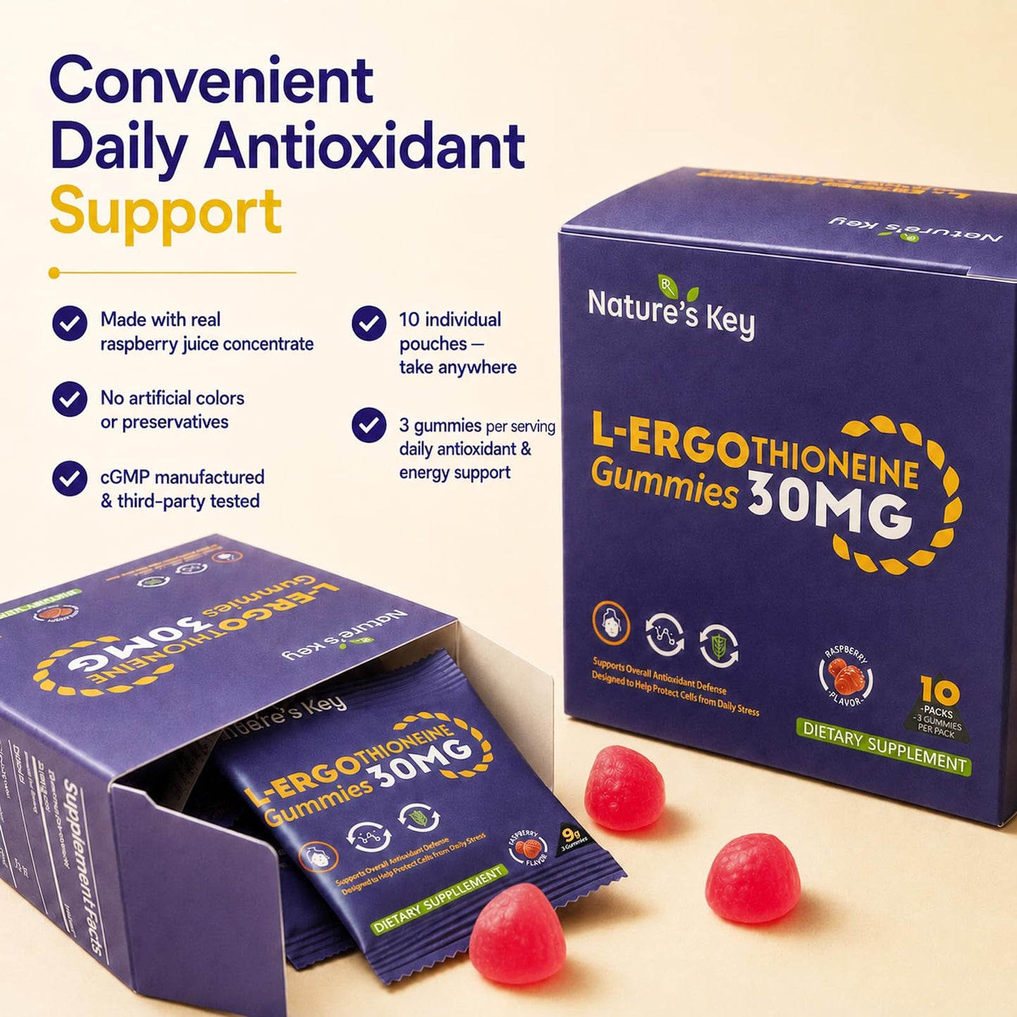 Nature's Key Ergothioneine Gummies, 10 Pouches