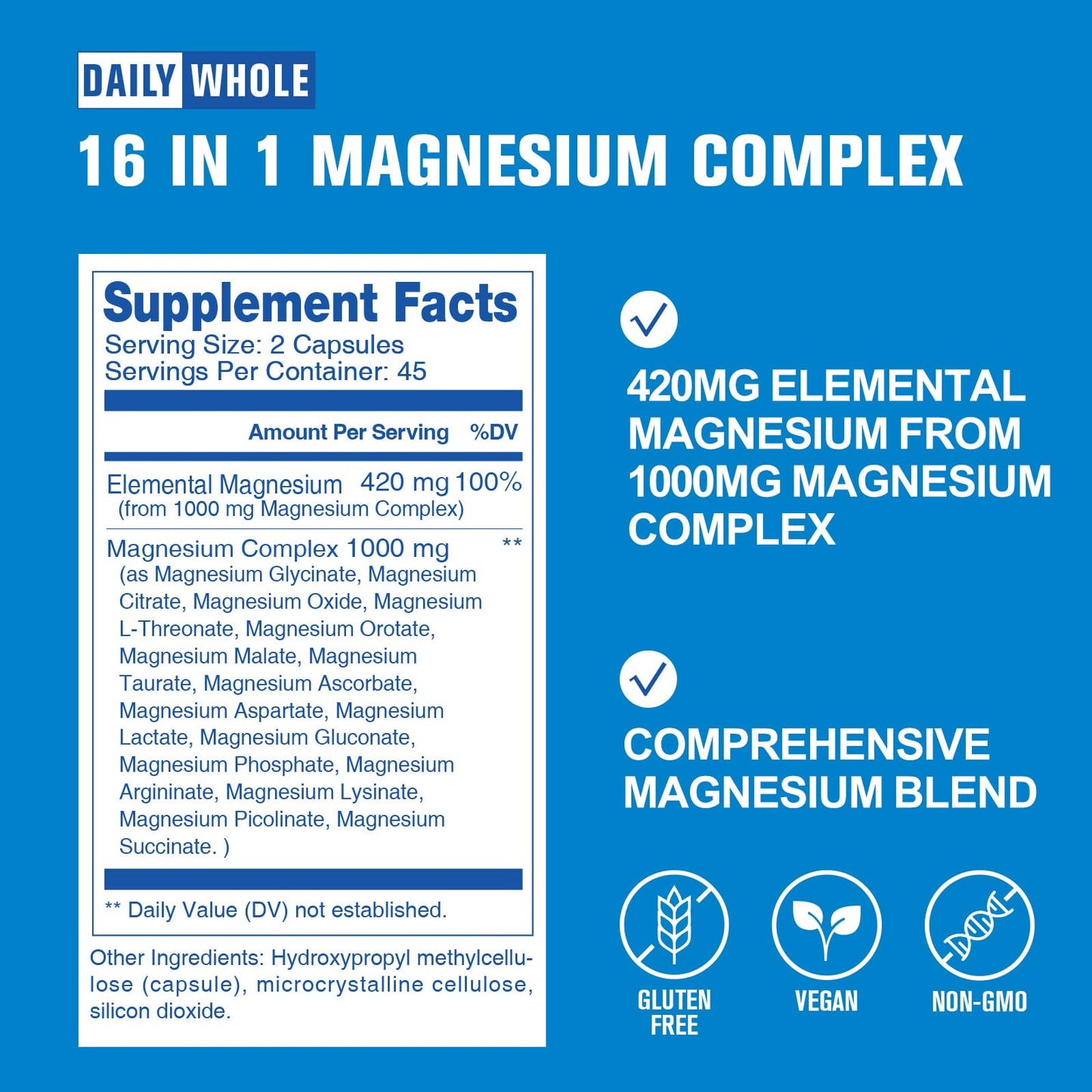 DailyWhole 16-in-1 Magnesium Complex Capsule 1000mg, 90 Capsules