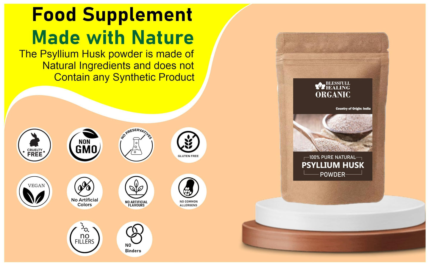 Blessfull Healing Organic Psyllium Husk Powder 10.58 oz (300 g)